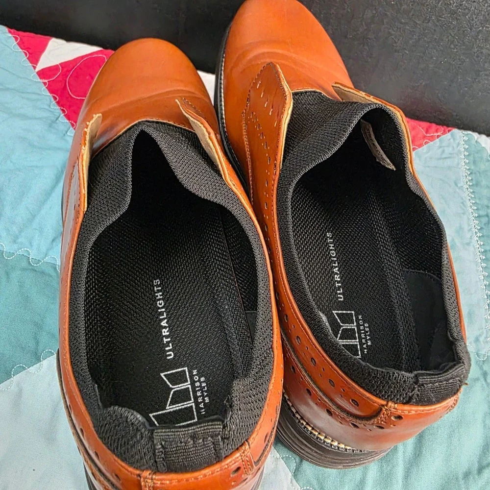 Harrison Myles Oxford Dress Shoes Mens 12 Tan Brown Brogue Ultralights No Laces
